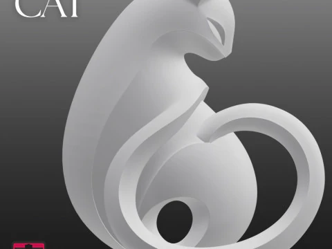 Modern Geometric Cat STL Minimalist One-Piece Sculpture for 3D Print 3D Print Model