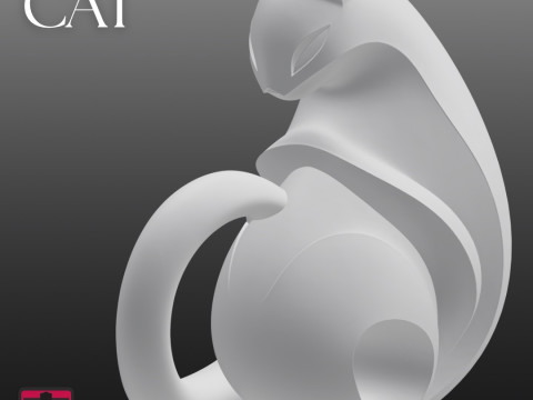 Modern Geometric Cat STL Minimalist One-Piece Sculpture for 3D Print 3D Print Model