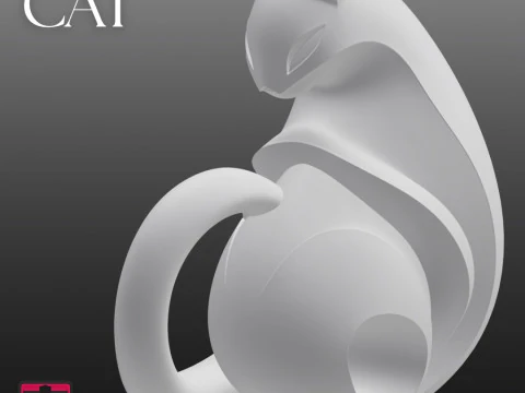 Modern Geometric Cat STL Minimalist One-Piece Sculpture for 3D Print 3D Print Model