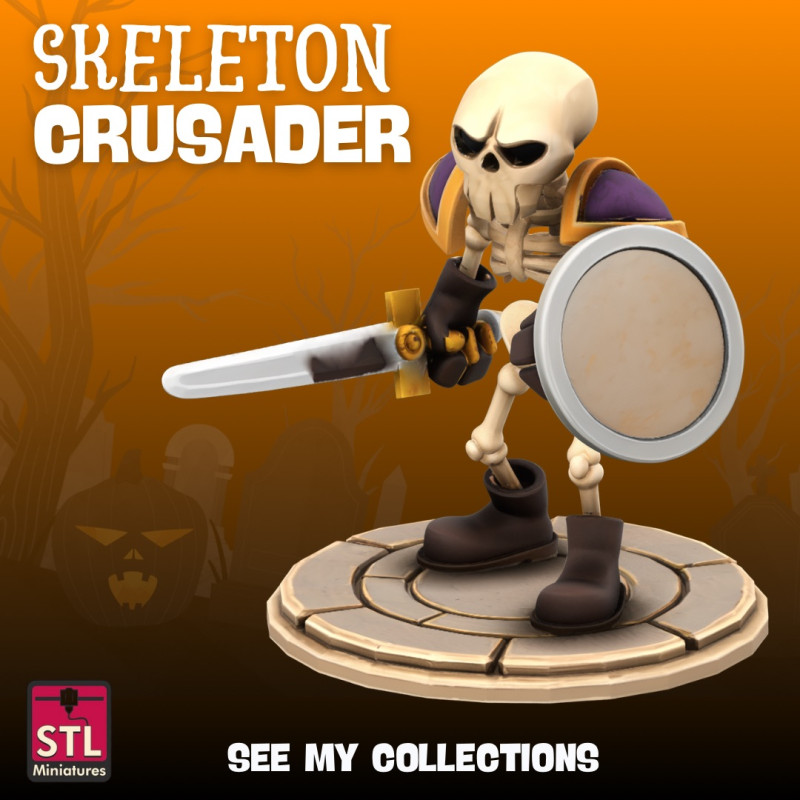 Skeleton Warrior STL Cartoon Style with Sword and Shield 3D 打印模型 .c4d .max .obj .3ds .fbx .stl .blend