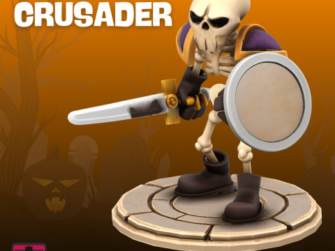 Skeleton Warrior STL Cartoon Style with Sword and Shield 3D 打印模型