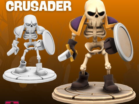 Skeleton Warrior STL Cartoon Style with Sword and Shield 3D 打印模型