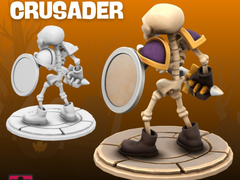 Skeleton Warrior STL Cartoon Style with Sword and Shield 3D 打印模型