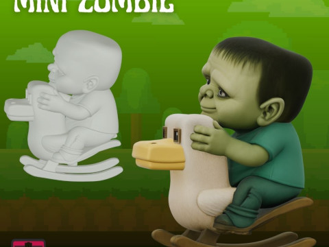 Minecraft Mini Zombie on Rocking Horse STL Inspired Design Modelo de Impressão 3D