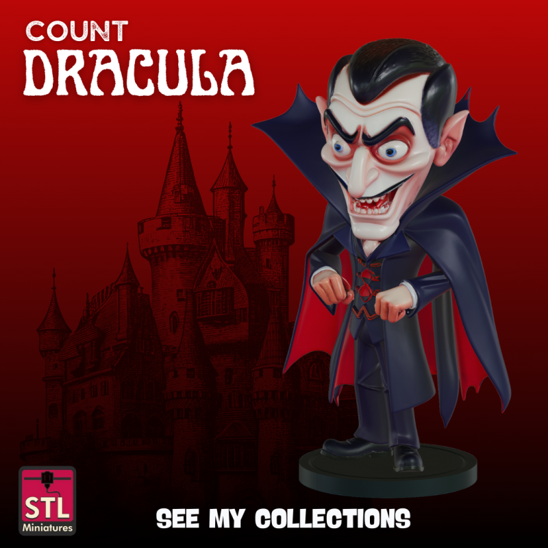 Count Dracula Cartoon Statue STL Playful Horror Design 3D Baskı Modeli .c4d .max .obj .3ds .fbx .stl .blend 