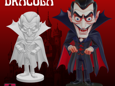Count Dracula Cartoon Statue STL Playful Horror Design 3D Baskı Modeli