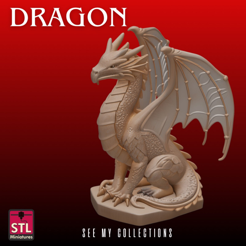 Dragon on Rock STL Simple Fantasy Statue 3D Принт Модель .c4d .max .obj .3ds .fbx .stl .blend