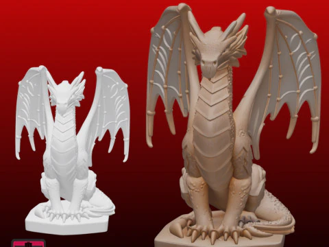Dragon on Rock STL Simple Fantasy Statue 3D Print Model