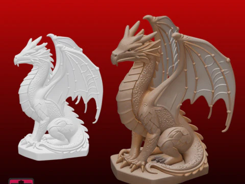 Dragon on Rock STL Simple Fantasy Statue 3D Print Model