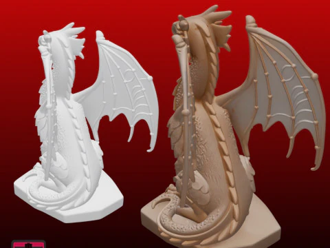 Dragon on Rock STL Simple Fantasy Statue 3D Print Model