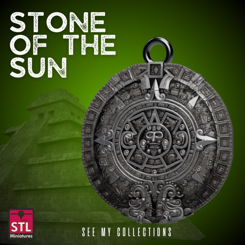 Stone of the Sun Amulet STL Aztec Calendar Pendant 3D Baskı Modeli .c4d .max .obj .3ds .fbx .stl .blend 