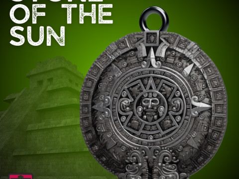 Stone of the Sun Amulet STL Aztec Calendar Pendant 3D 打印模型