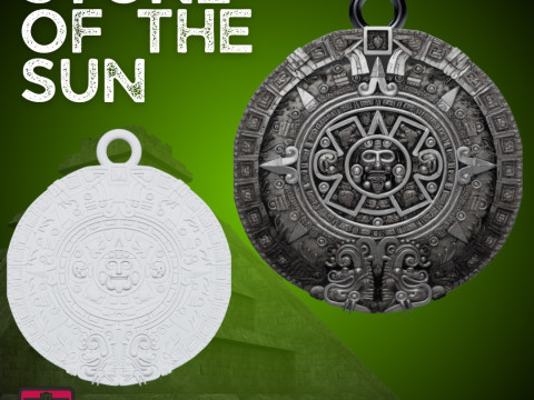 Stone of the Sun Amulet STL Aztec Calendar Pendant 3D Baskı Modeli