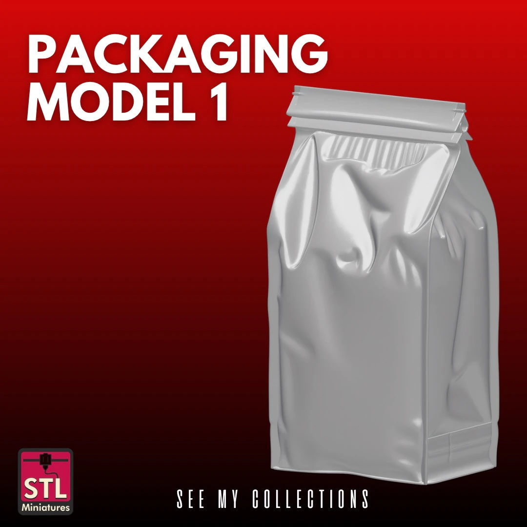 Packaging Model 1 STL Rectangular Pouch Mockup 3D Print Model .c4d .max .obj .3ds .fbx .stl .blend 