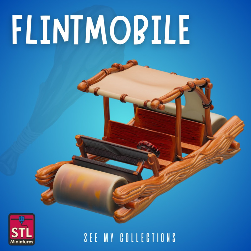 Flintstone-Style Car STL Cartoon Stone Age Vehicle Model Cetak 3D .c4d .max .obj .3ds .fbx .stl .blend