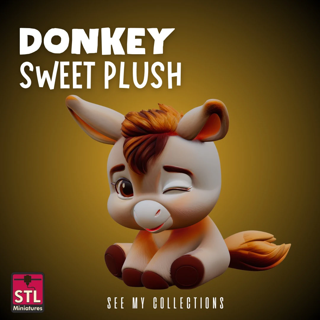 Cute Donkey STL Sweet Plush-Style Figurine 3D Print Model .c4d .max .obj .3ds .fbx .stl .blend 
