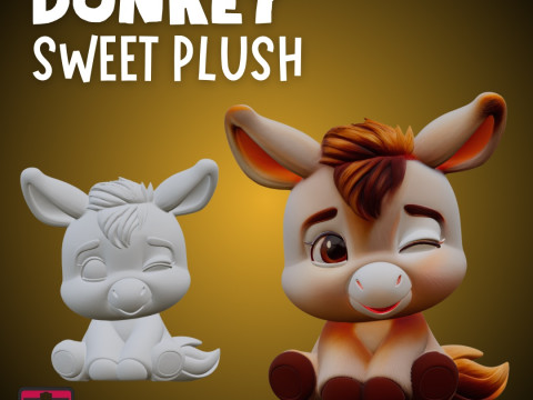 Cute Donkey STL Sweet Plush-Style Figurine Model Cetak 3D