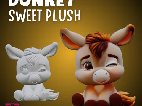 Cute Donkey STL Sweet Plush-Style Figurine 3D Print Model