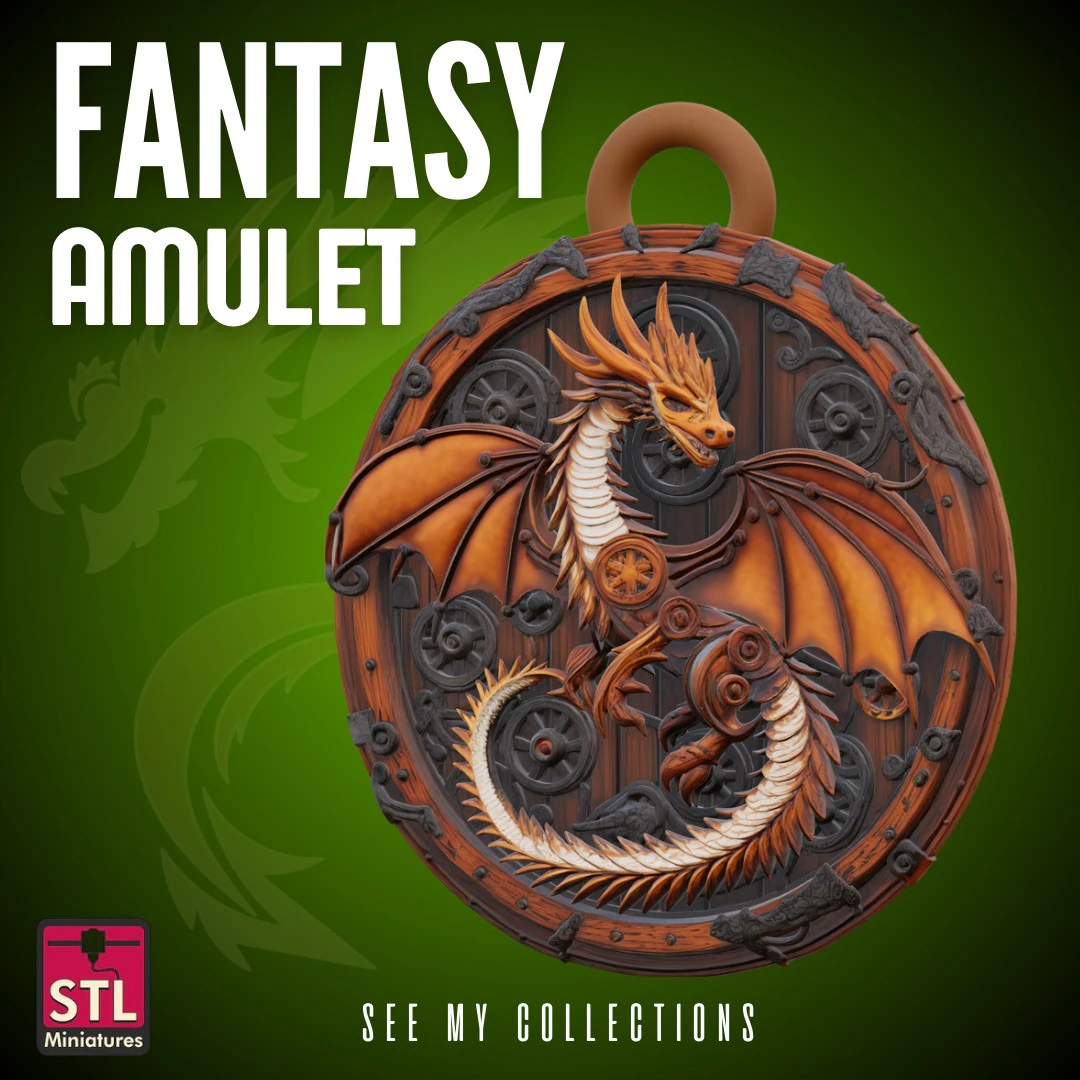 Dragon Gear Pendant STL Fantasy Amulet 3D Print Model .c4d .max .obj .3ds .fbx .stl .blend 