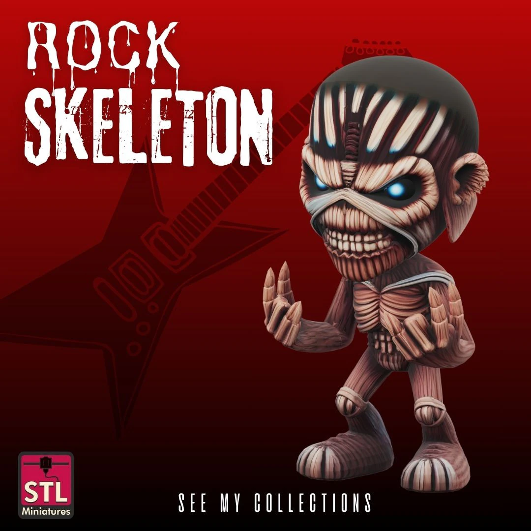 Rock Chibi Skeleton STL Iron Maiden Inspired Design 3D Print Model .c4d .max .obj .3ds .fbx .stl .blend 