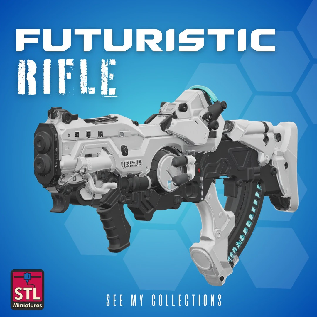 Futuristic Rifle STL Sci-Fi Gamer Weapon 3D Print Model .c4d .max .obj .3ds .fbx .stl .blend 