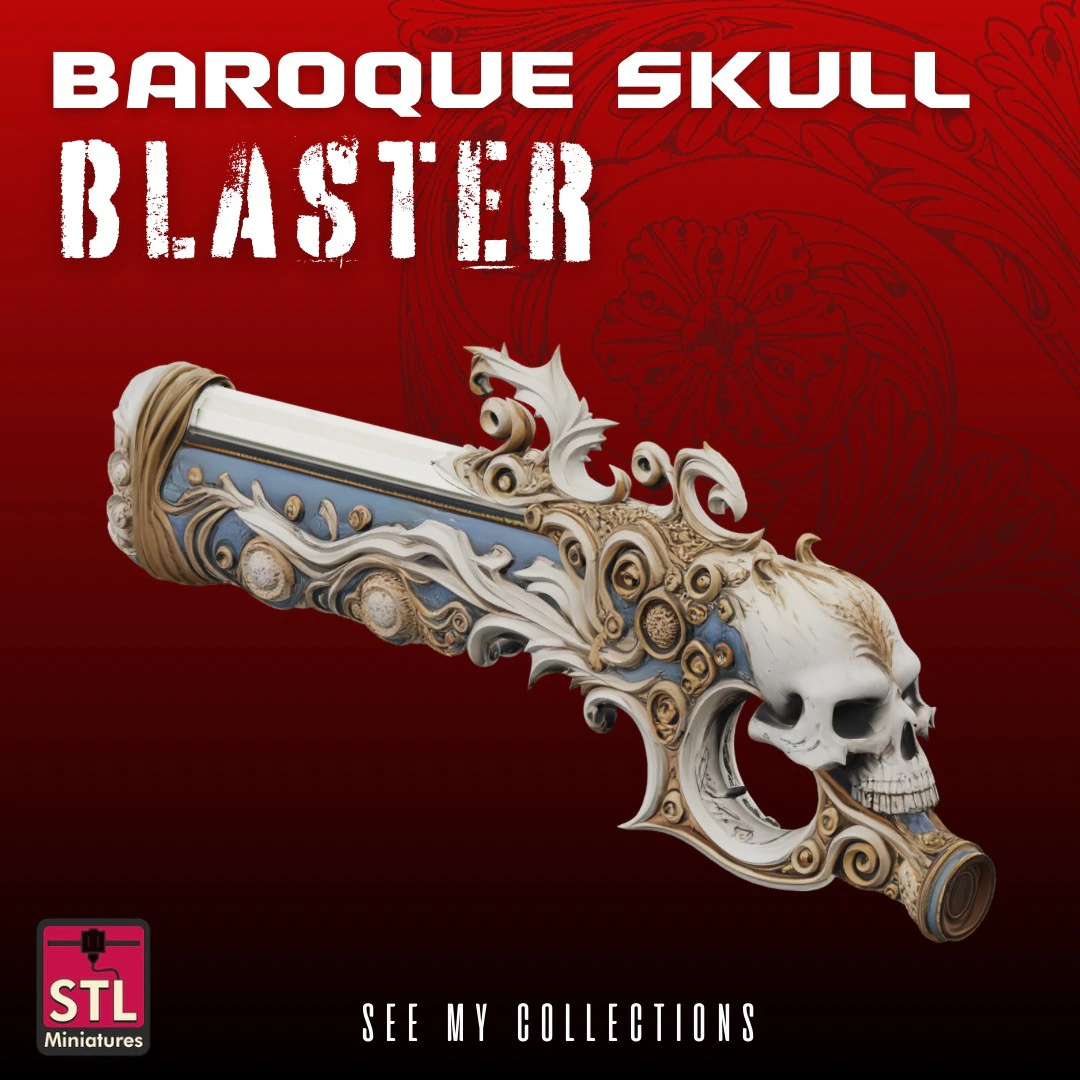 Baroque Skull Blaster STL Fantasy Concept Design 3D Print Model .c4d .max .obj .3ds .fbx .stl .blend