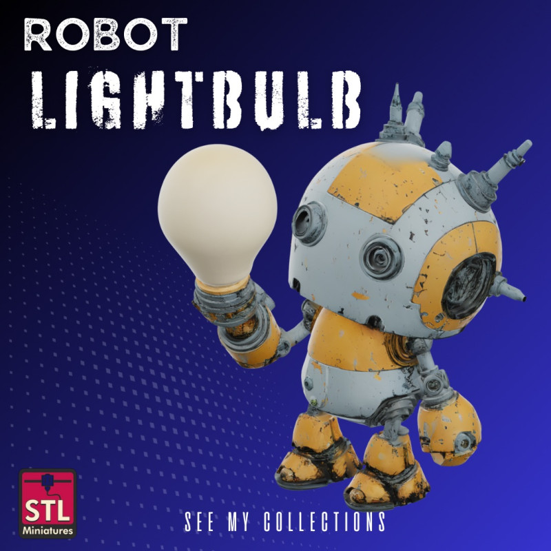 Post-War Robot STL Curious Design with Lightbulb 3D Принт Модель .c4d .max .obj .3ds .fbx .stl .blend 