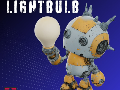 Post-War Robot STL Curious Design with Lightbulb 3Dプリントモデル