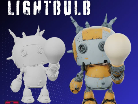 Post-War Robot STL Curious Design with Lightbulb 3D Print Model