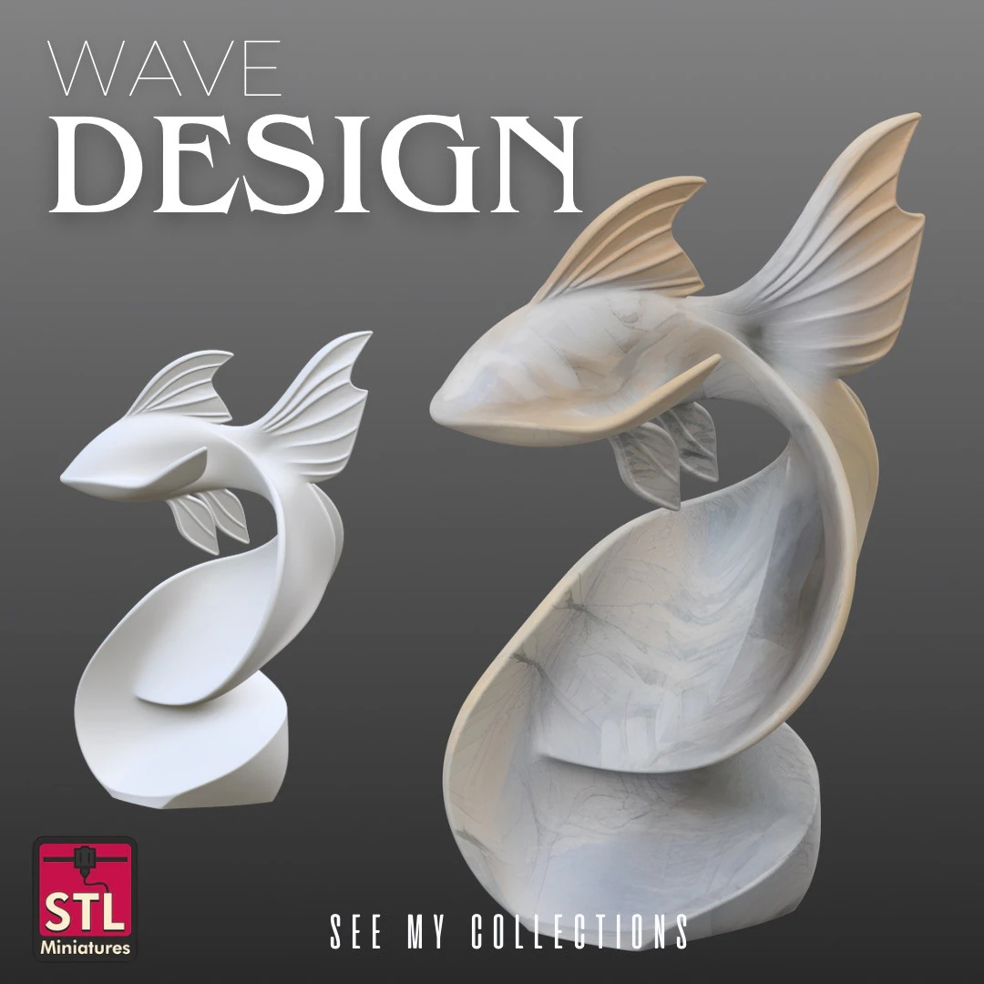 Abstract Fish Sculpture STL Modern Wave Design 3D Print Model .c4d .max .obj .3ds .fbx .stl .blend