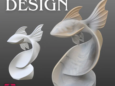 Abstract vissculptuur STL modern golfontwerp 3D printmodel