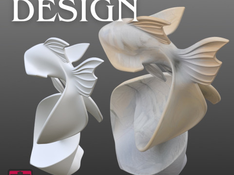Abstract Fish Sculpture STL Modern Wave Design 3D Print Model