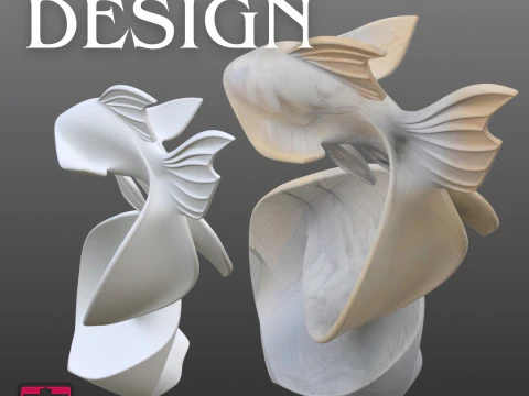 Abstract Fish Sculpture STL Modern Wave Design 3D Print Model