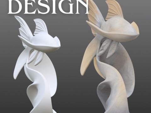 Abstract Fish Sculpture STL Modern Wave Design 3D Print Model