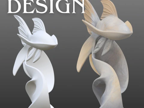 Abstract Fish Sculpture STL Modern Wave Design 3D Print Model
