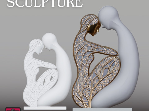 Modern Lovers Sculpture STL Stylized Embrace Design 3D Druckmodell