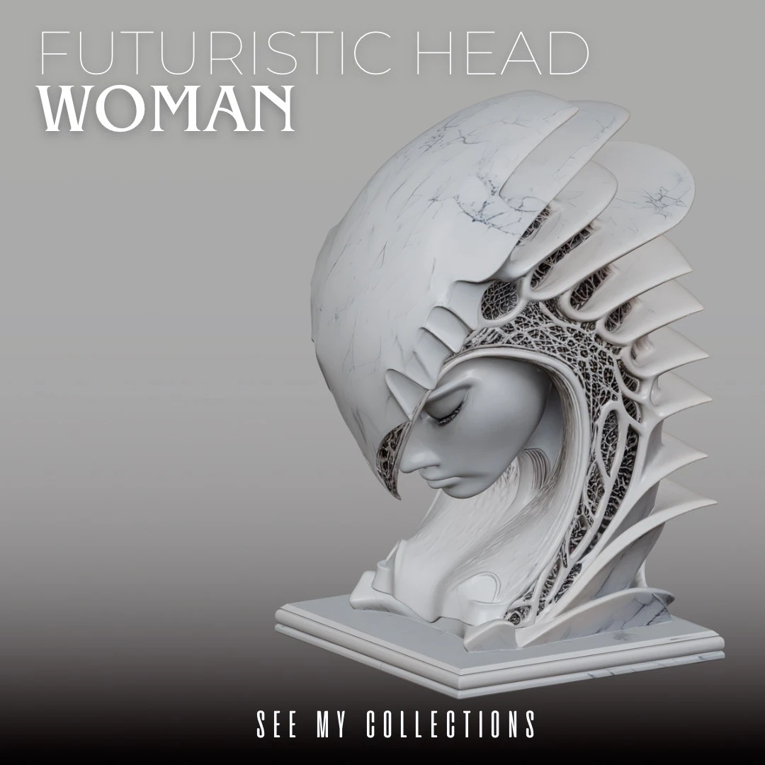 Futuristic Helmet Head STL Modern Sculpture Design 3D Print Model .c4d .max .obj .3ds .fbx .stl .blend 
