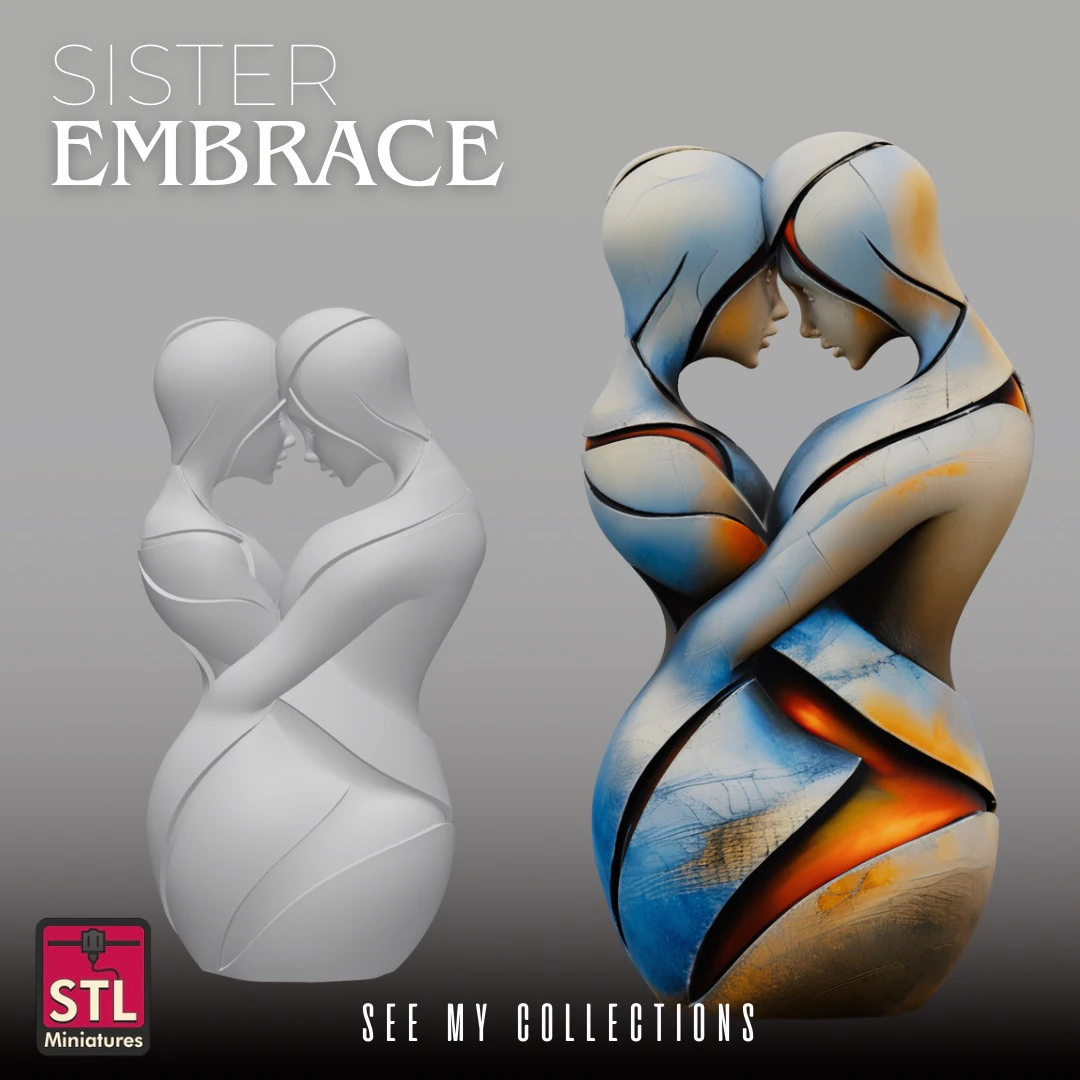 Sisters Embrace STL Modern Stylized Sculpture 3D Print Model .c4d .max .obj .3ds .fbx .stl .blend
