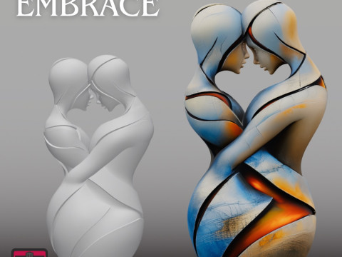 Sisters Embrace STL Modern Stylized Sculpture 3D Baskı Modeli