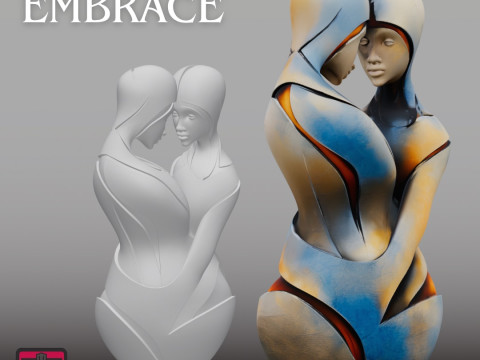 姐妹拥抱STL现代风格雕塑 3D 打印模型