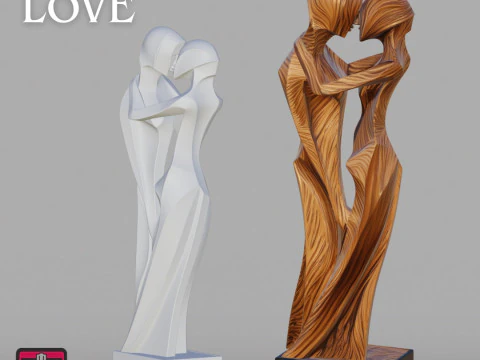 여자 포옹 STL 현대 추상 조각 3D 프린트 모델