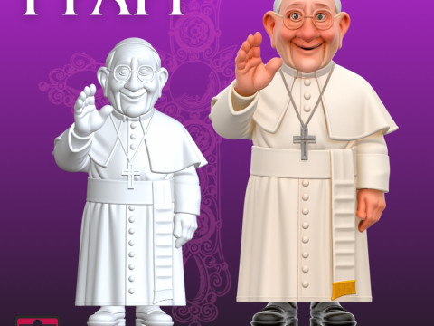 Pope Cartoon STL Serene Modern Sculpture Modello di stampa 3D