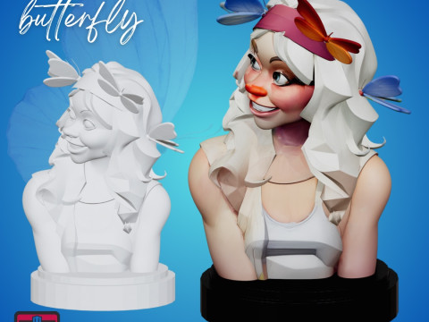 Modern Manga Girl Bust STL Elegant Artistic Design 3D Print Model