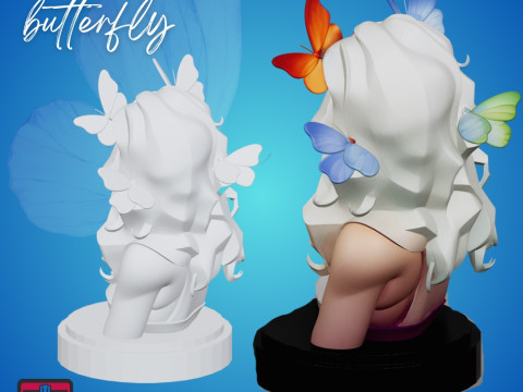 Modern Manga Girl Bust STL Elegant Artistic Design 3D Print Model