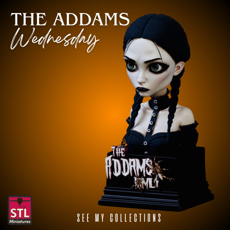 Wednesday Bust STL Dark and Gothic Horror Design Model Cetak 3D .c4d .max .obj .3ds .fbx .stl .blend 