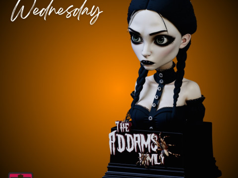 Wednesday Bust STL Dark and Gothic Horror Design 3D Print Model