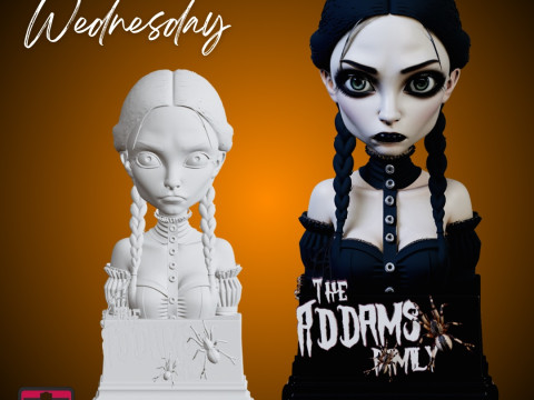 Wednesday Bust STL Dark and Gothic Horror Design Model Cetak 3D
