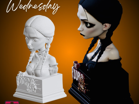 Wednesday Bust STL Dark and Gothic Horror Design Model Cetak 3D