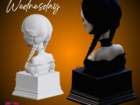 Wednesday Bust STL Dark and Gothic Horror Design Model Cetak 3D