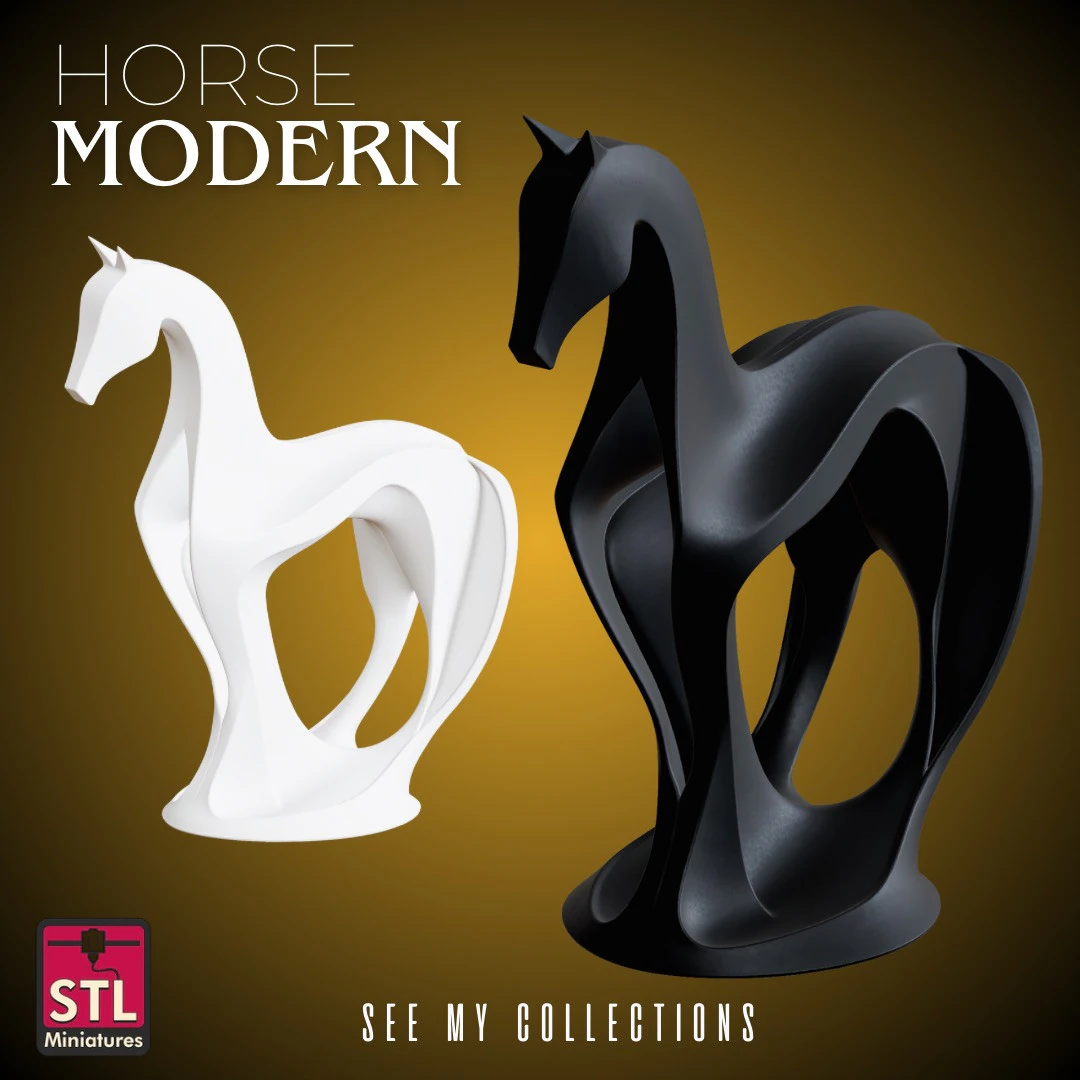 Stylized Modern Horse Sculpture STL Minimal Elegant Design 3D Print Model .c4d .max .obj .3ds .fbx .stl .blend